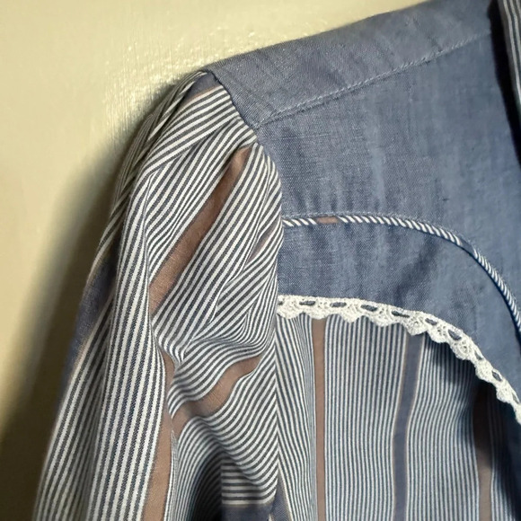 Vintage Kenny Rogers Western Denim Stripe Long Sleeve Shirt Size 13/14 Cowgirl - Picture 4 of 10